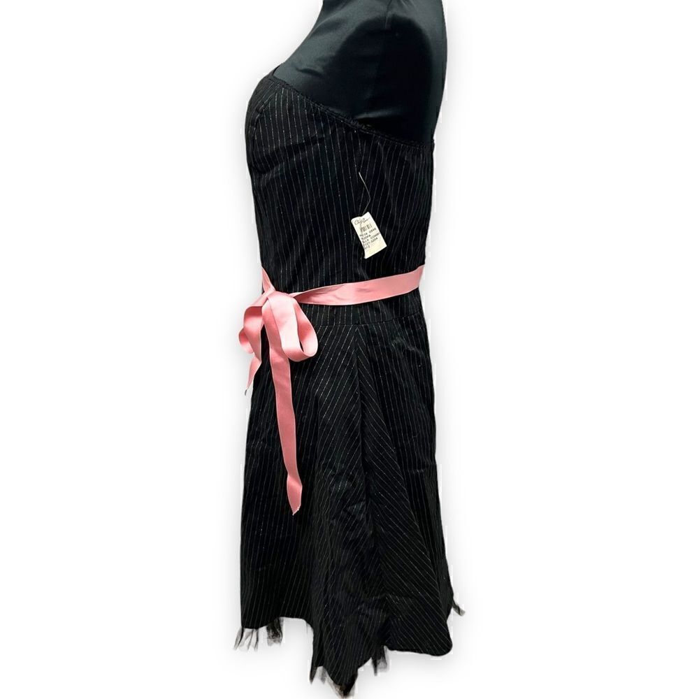 Charlotte Russe black pinstripe party dress sz L pink bow at waist NWT Vintage - Picture 9 of 15